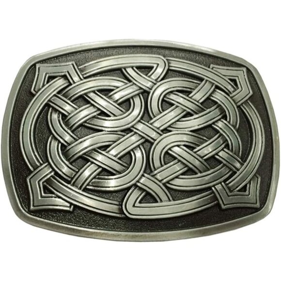 Unisex Silver Rectangle Celtic Knot Kilt - Western Keltic Belt Buckles - Picture 6 of 6